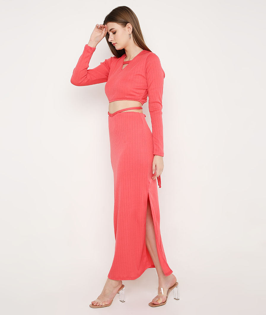 Punch crop top with back window and slit tie-up skirt co-ord – Marcel & Mae

