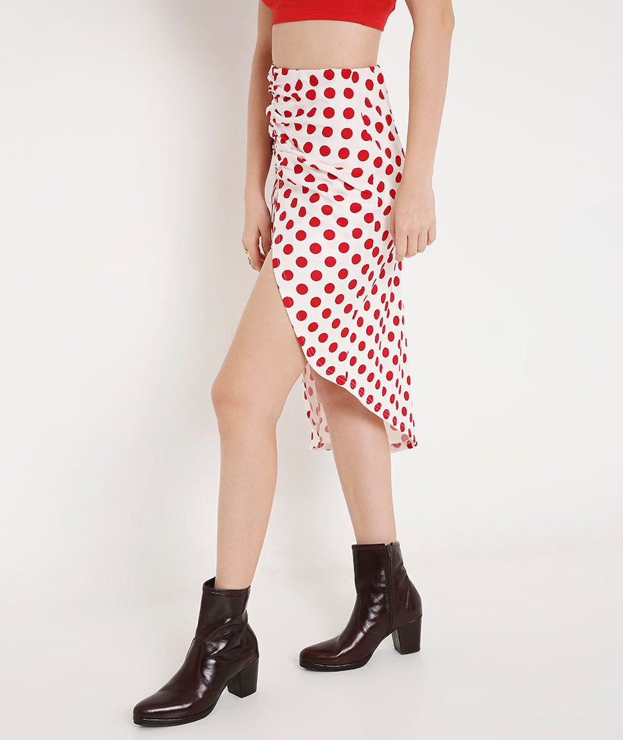 Red Polka Midi Skirt for Women for Women styled for party and vacation – hem detail
