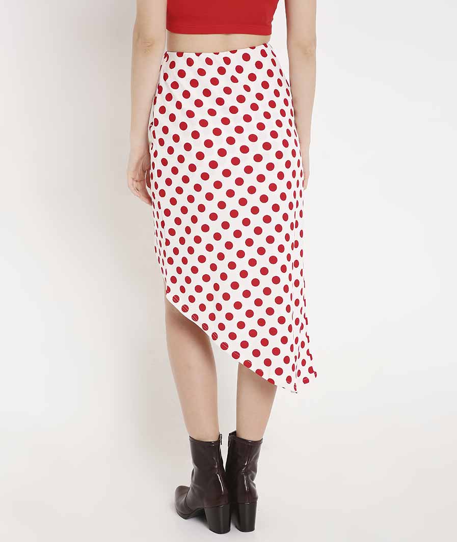 Marcel & Mae Red Polka Midi Skirt for Women for Women, evening styling, red midi skirt
