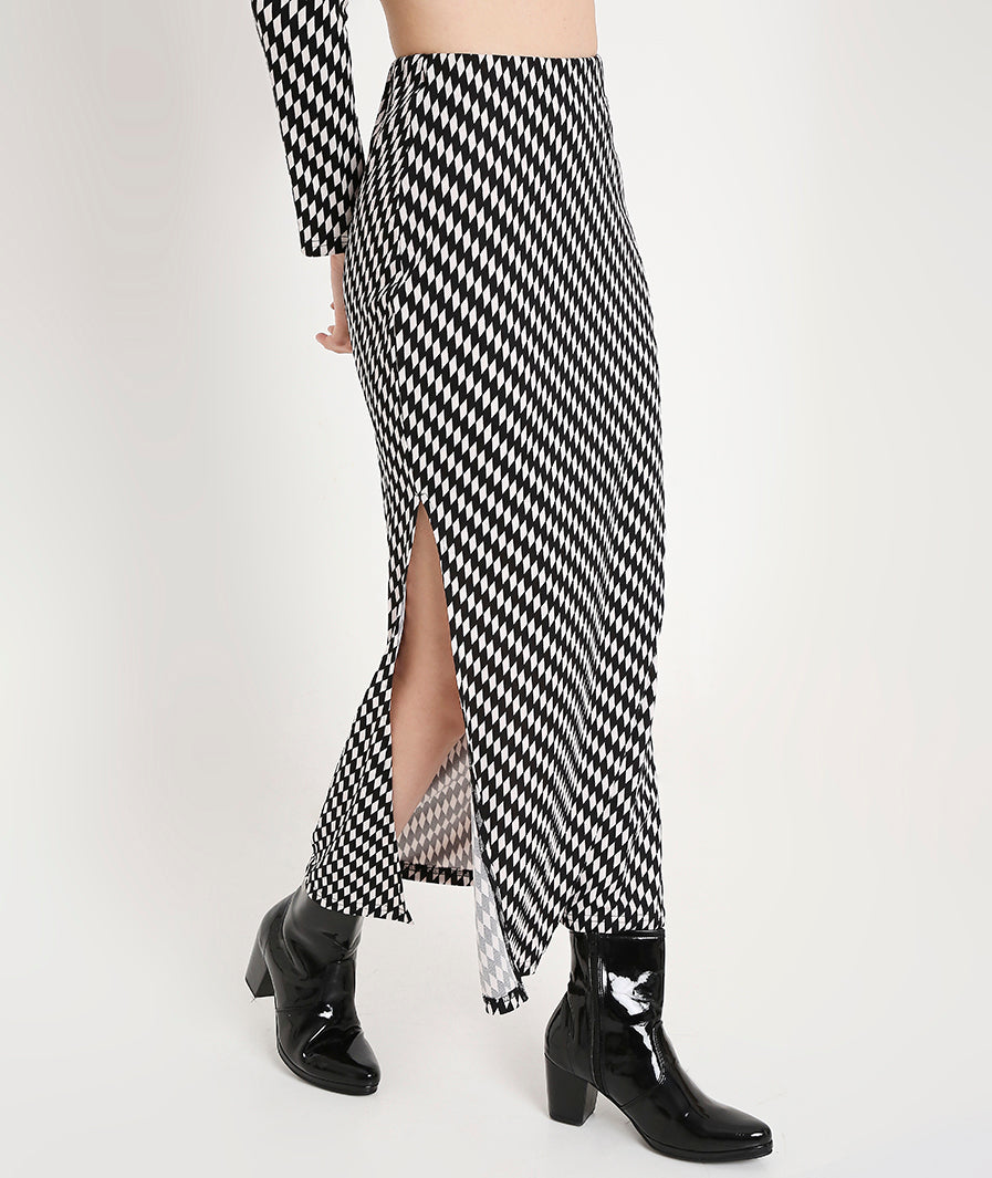 Retro Diamond Cocktail Slit Skirt – detail close-up western long skirt for women, Marcel & Mae
