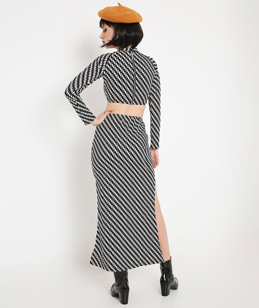 Retro Diamond Cocktail Slit Skirt – hem detail western long skirt for women, Marcel & Mae
