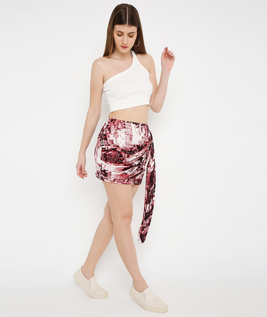 back view of Tie Dye Cowl Mini Skirt – soft stretch western skirt, Marcel & Mae
