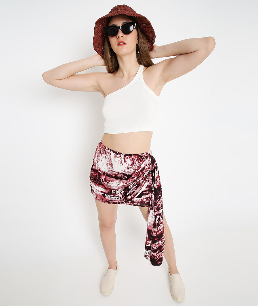 Tie Dye Cowl Mini Skirt styled for party and vacation – evening styling
