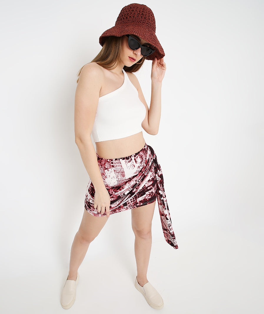 hem detail of Tie Dye Cowl Mini Skirt – soft stretch western skirt, Marcel & Mae
