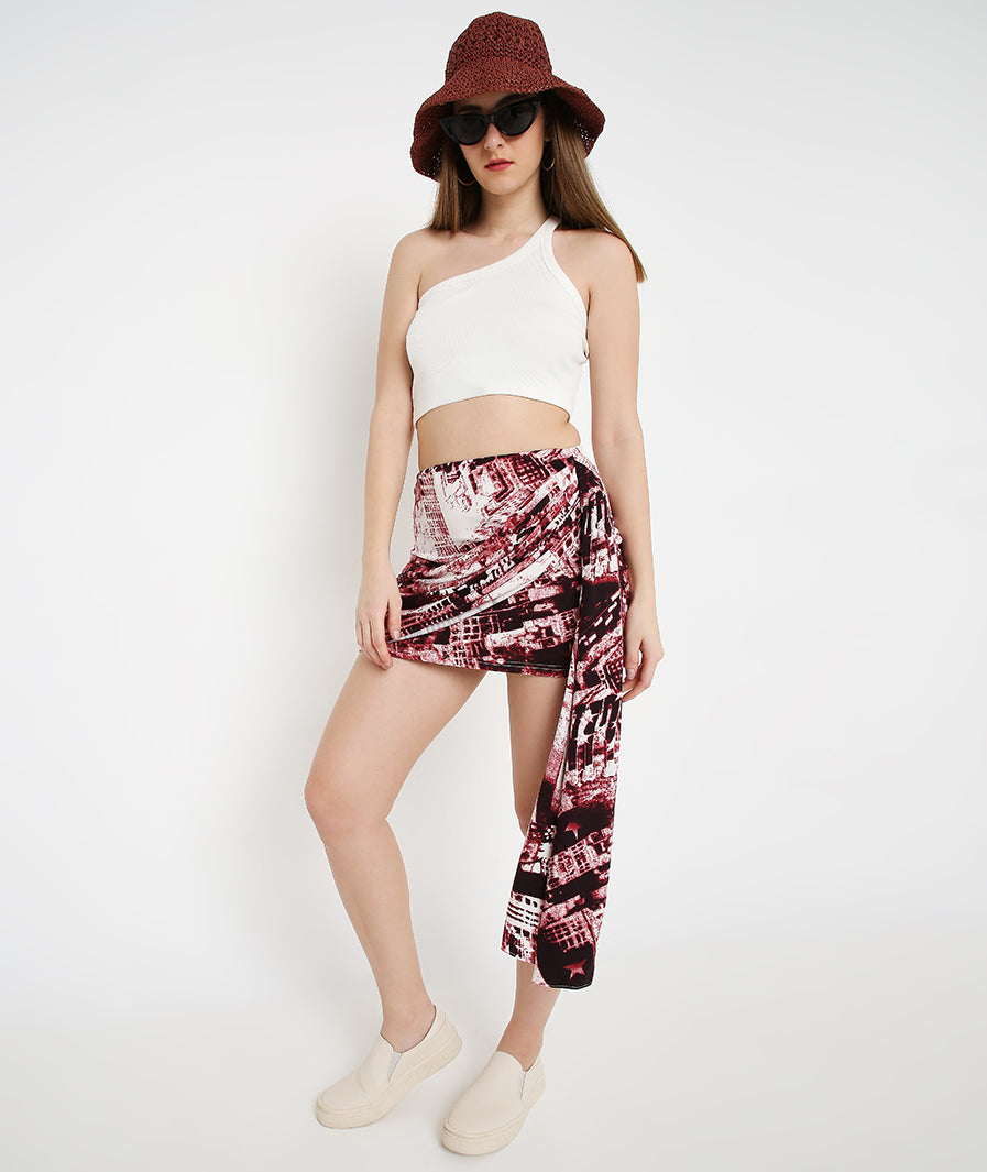 tie-dye mini skirt: Tie Dye Cowl Mini Skirt (print detail)

