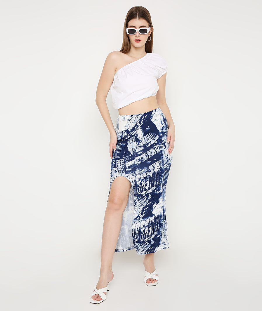 Marcel & Mae Tie Dye Front Cut Long Skirt, knot / tie detail, tie-dye long skirt
