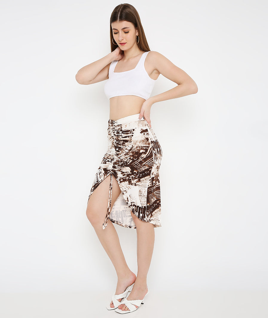 Marcel & Mae Tie Dye Front Drawstring Mini Skirt, front view, tie-dye mini skirt
