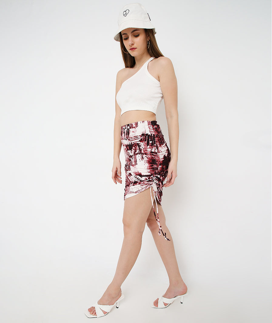 texture close-up of Tie Dye Side Drawstring Mini Skirt – soft stretch western skirt, Marcel & Mae
