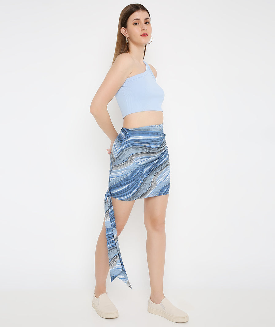 knot / tie detail of Waves Layered Mini Skirt with Knotted Sash Skirt – soft stretch western skirt, Marcel & Mae
