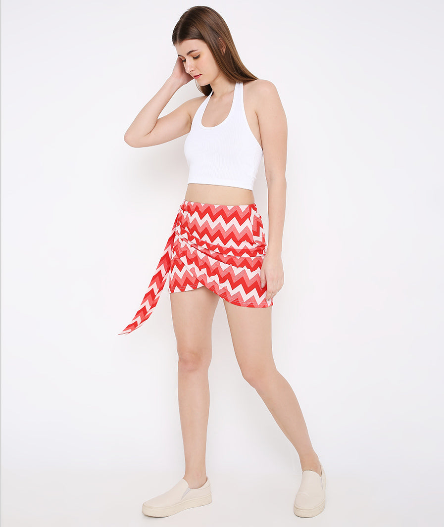 Zig Zag Sarong Mini Skirt – hem detail western mini skirt for women, Marcel & Mae
